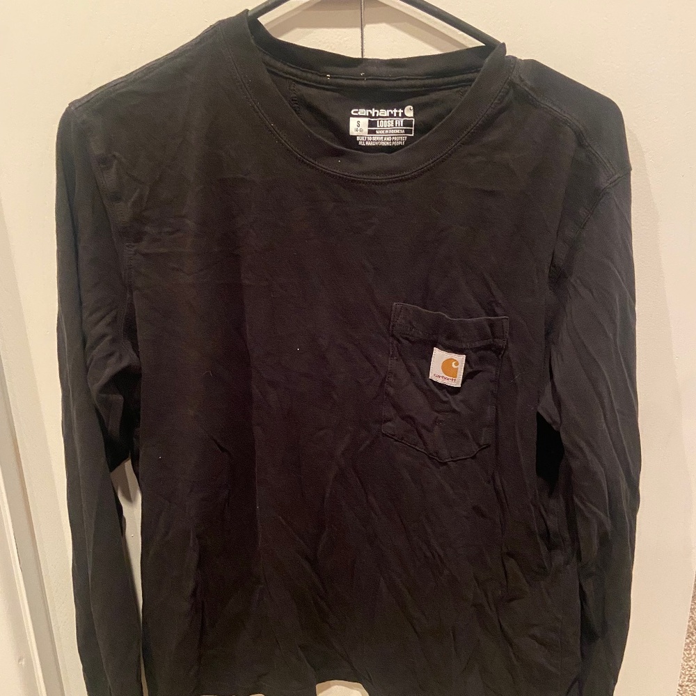 Carhartt Women Tencel Loose Fit long-sleeve crewneck pocket tshirt black small
